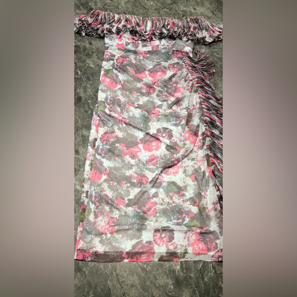 Hutch Off the Shoulder Ruffled Column Dress 16W Floral NWT Gown Pink Combo